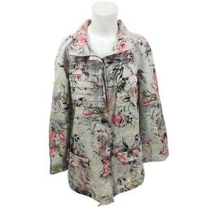 SoCa St John Long Sleeve Roll Cuff Floral Jacket Size P  Zip Pockets Anorak